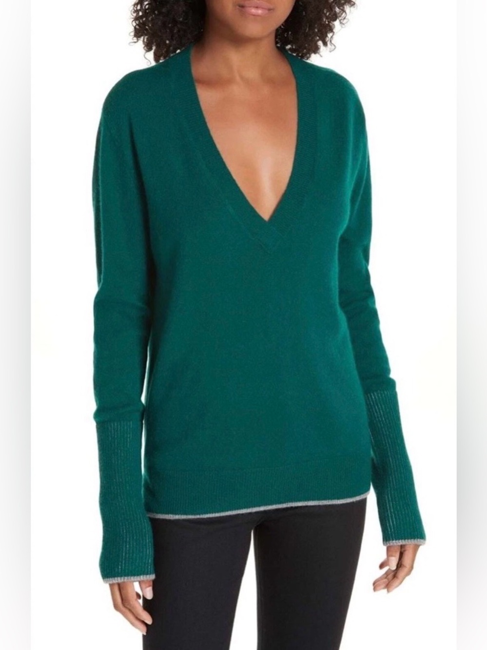 La Ligne Forest Green V-Neck Cashmere Wool Sweater Medium